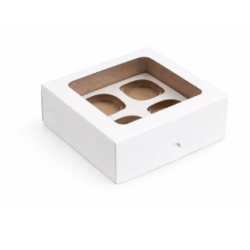 White C/Box - 4 Cupcake Box With Window Thin