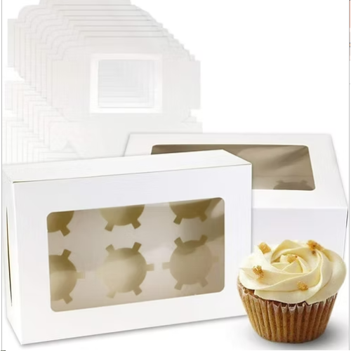 White C/Box - 6 Cupcake Box With Window Thin